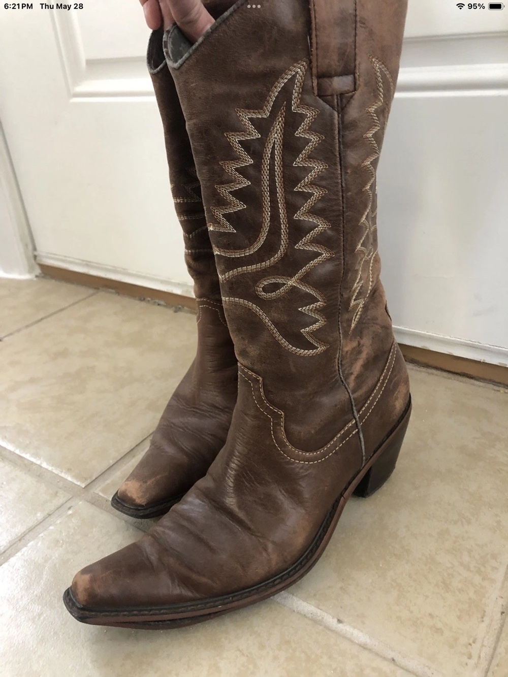Steve Madden Brown Cowboy Boots Sz 7.5 - Picture 2 of 6